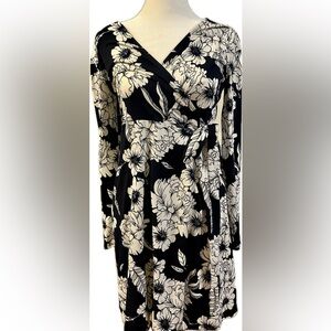Black and White Floral Faux Wrap Dress by One Clothing